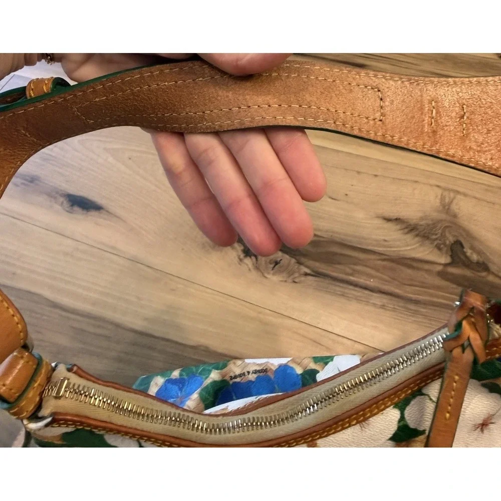 Dooney & Bourke Hydrangea Basketweave Small Kiley Hobo Shoulder Bag Floral Blue